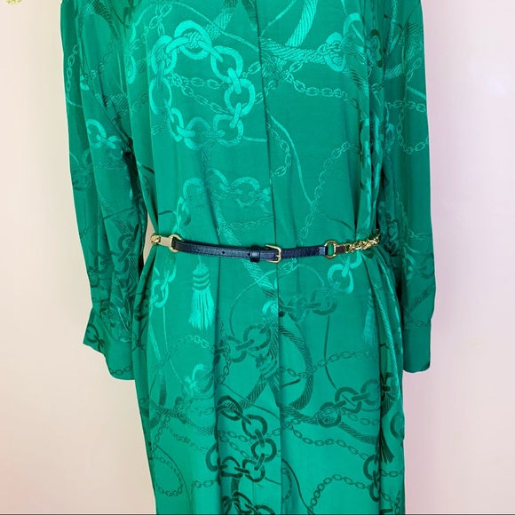 New! KIWE Jaquard Chain Pattern Shirt Dress in Deep Green - Picture 4 of 13